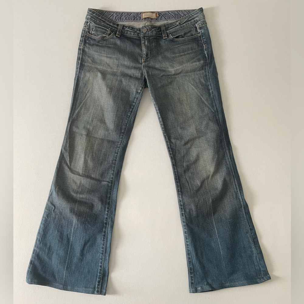 Paige Premium Denim 31 Laurel Canyon Western Tan Flare Jeans *hemmed* Short